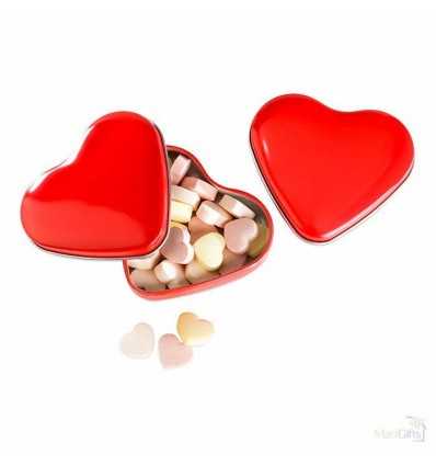 Caja de Aluminio Corazón con Caramelos Color Rojo