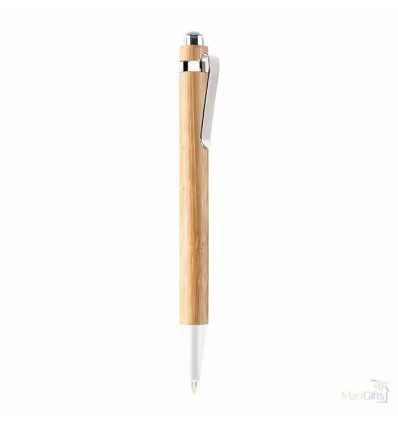 Bolígrafo Automático de Bambú Acabados Cromados Promocional Color Madera