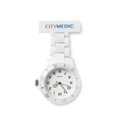 Reloj de Enfermera Analógico Blanco o Azul con Ejemplo de Publicidad