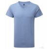 Camiseta Promocional Cuello V con Logo de Empresa Color Azul Jaspeado