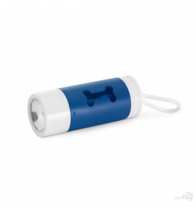Porta Bolsas Promocional con Linterna LED y Mosquetón Color Azul