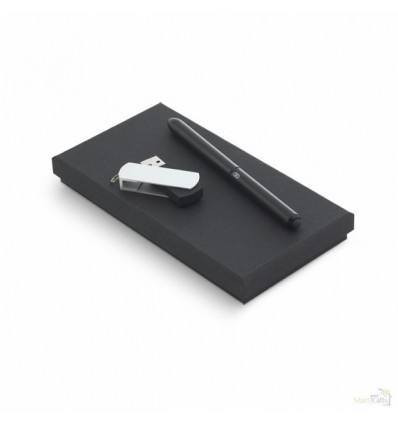 Juego Promocional de Memoria USB y Bolígrafo de Aluminio Color Negro