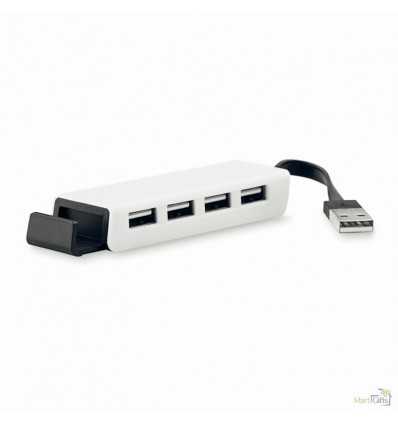 Hub USB de 4 Puertos con Soporte para Smartphone Publicitario Color Blanco