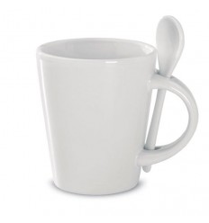 Taza de Cerámica Promocional con Cuchara - Color Blanco