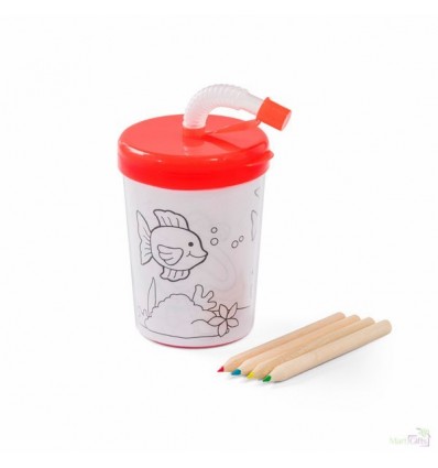 Vaso de Viaje Infantil para Colorear con logo color rojo