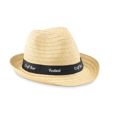Sombrero de Paja con Cinta de Color Negro para Publicidad