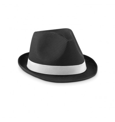 Sombrero de Paja de Color Negro con Cinta Blanca