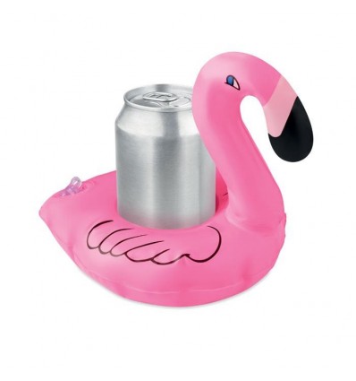 Portalatas inflable con forma de Flamingo Publicitaria con ejemplo de uso