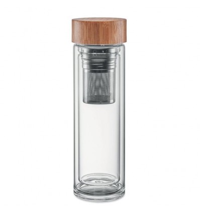 Botella con infusor de té y tapa de bambú personalizada Color Transparente