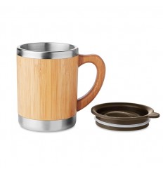 Taza de acero inoxidable con carcasa de bambú 300ml publicitaria