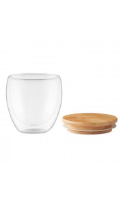 Vaso cristal con tapa de bambú con anillo de silicona 250ml