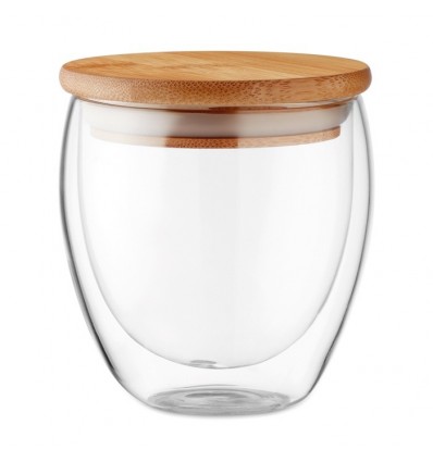 Vaso de cristal con tapa de bambú con anillo de silicona 250ml personalizado Color Transparente