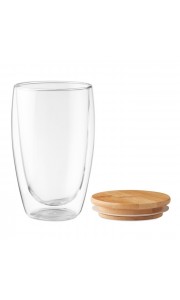 Vaso de cristal de doble pared con tapa de bambú 450ml