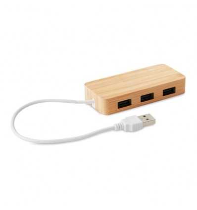 Hub USB de bambú con 3 puertos publicitario
