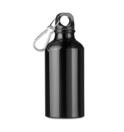 Botella de aluminio de una capa con mosquetón 400 ml personalizada Color Negro