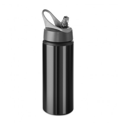 Botella de aluminio con pajita plegable 600 ml personalizada Color Negro