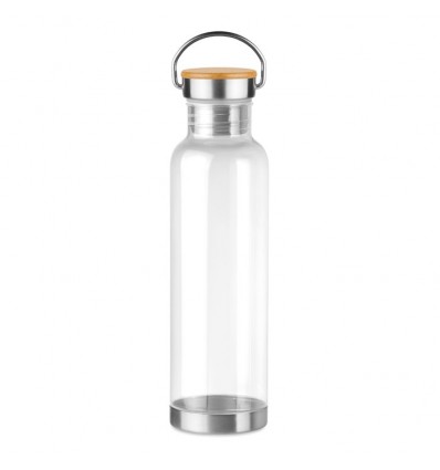 Botella de cristal con tapa de bambu y cordon 500ml