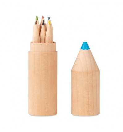 Estuche de madera con forma de lápiz con 6 lápices publicitario