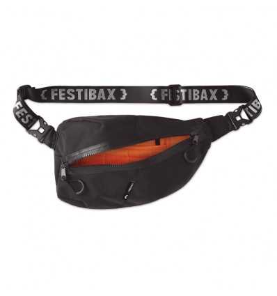 Bandolera Festibax con bolsillos antirrobo y accesorios publicitaria