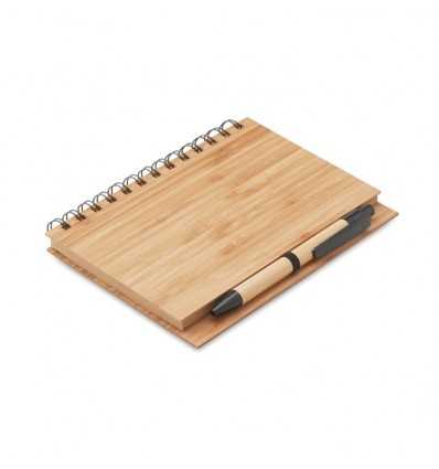 Cuaderno con tapa y bolígrafo de bambú publicitario