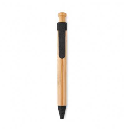 Bolígrafo de bambú con clip de color personalizado Color Negro