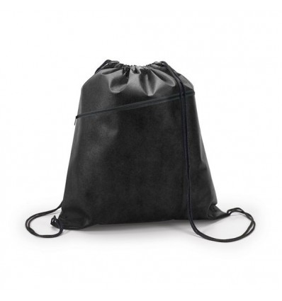Mochila Saco Non-Woven con Bolsillo Barata Color Negro