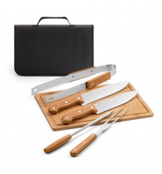 Kit barbacoa 5 piezas con tabla de bambú y estuche publicitario