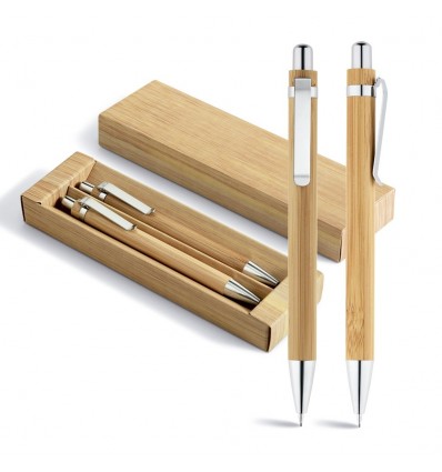Set de bolígrafo y portaminas de bambú publicitario