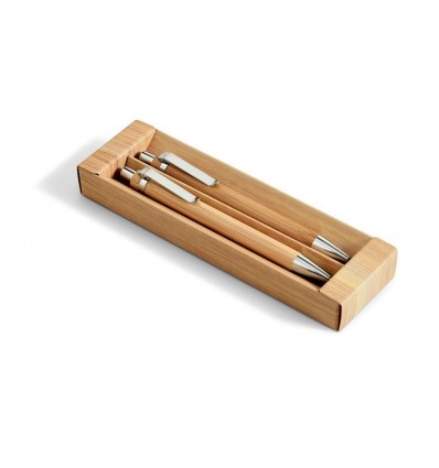 Set de bolígrafo y portaminas de bambú personalizado Color Natural