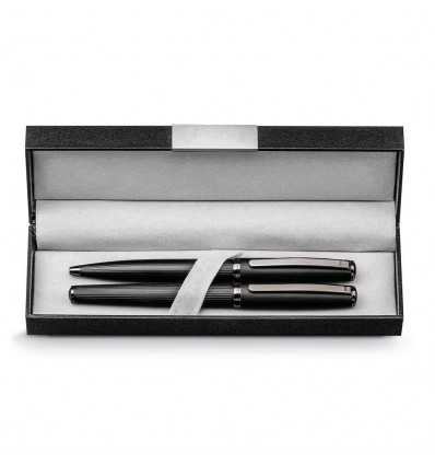 Set de bolígrafo y roller de metal con estuche personalizado Color Negro