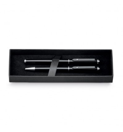 Bolígrafo y roller de metal con estuche acolchado personalizado Color Negro