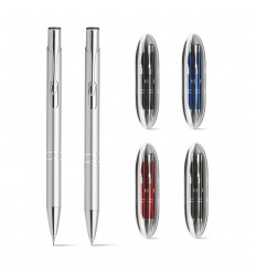 Bolígrafos y portaminas de metal con estuche publicitario