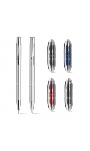 Bolígrafos y portaminas de metal con estuche