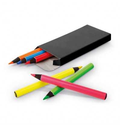 Caja con 6 lápices fluorescentes de madera de colores publicitaria