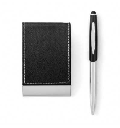 Bolígrafo de metal con tarjetero de polipiel y metal personalizado Color Negro