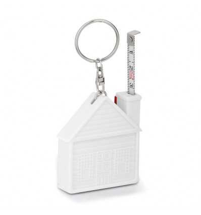 Llavero con forma de casa con cinta métrica de 1m personalizado Color Blanco
