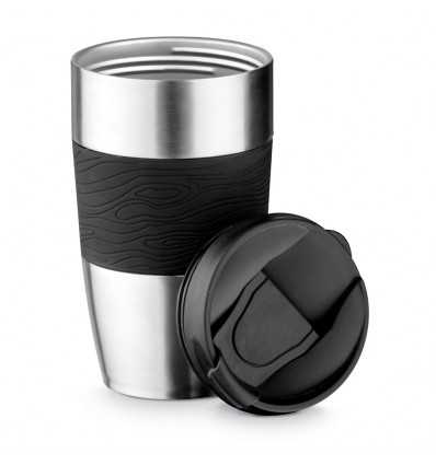 Vaso doble pared inox con antideslizante y tapa 410 ml personalizado Color Negro