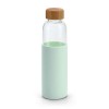 Botella cristal con tapa bambú y funda silicona 600 ml personalizada Color Verde claro