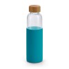 Botella cristal con tapa bambú y funda silicona 600 ml barata Color Azul claro