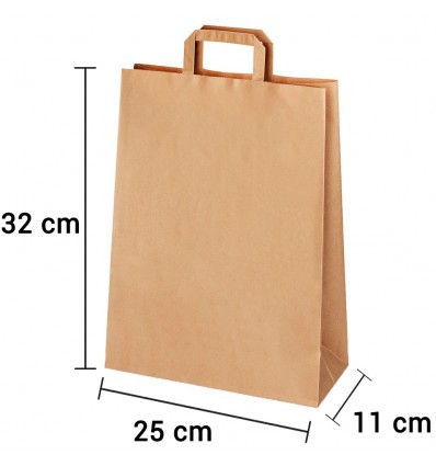Bolsa de papel kraft marrón con asa plana de 25x11x32 cm personalizada