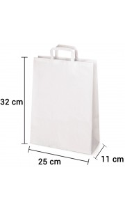 Bolsa de papel blanco con asa plana de 25x11x32 cm
