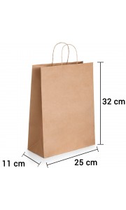 Bolsa de papel kraft marrón con asa rizada de 25x11x32 cm