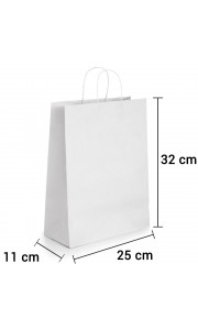 Bolsa de papel blanco con asa rizada de 25x11x32 cm