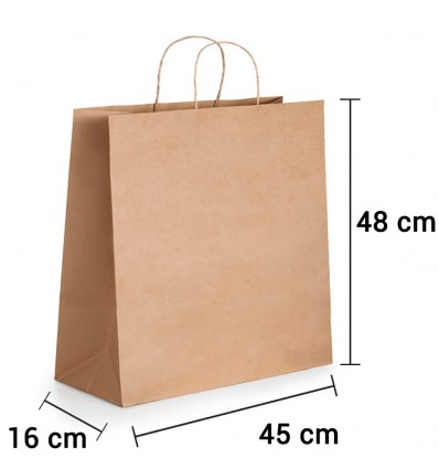 Bolsa de papel kraft marrón con asa rizada de 45x16x48 cm personalizada