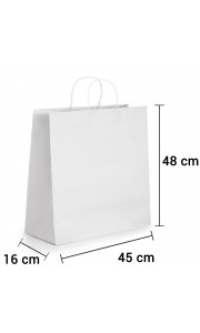 Bolsa de papel blanco con asa rizada de 45x16x48 cm