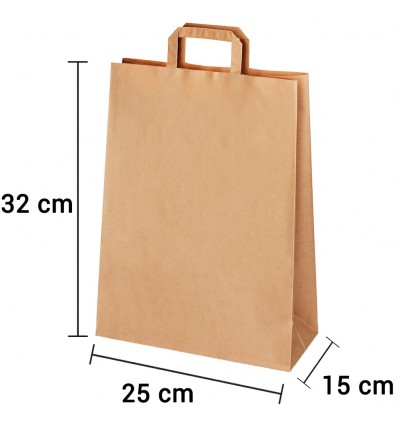 Bolsa de papel kraft marrón con asa plana de 25x15x32 cm personalizada