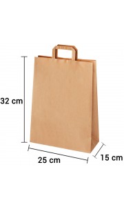 Bolsa de papel kraft marrón con asa plana de 25x15x32 cm