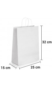 Bolsa de papel blanco con asa rizada de 25x15x32 cm