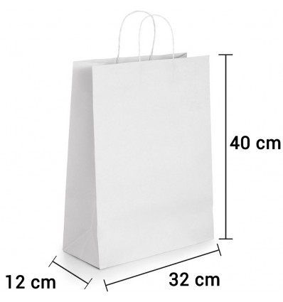 Bolsa de Papel Blanca con asa rizada de 32x12x40 cm personalizada