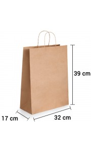 Bolsa de papel kraft marrón con asa rizada de 32x17x39 cm